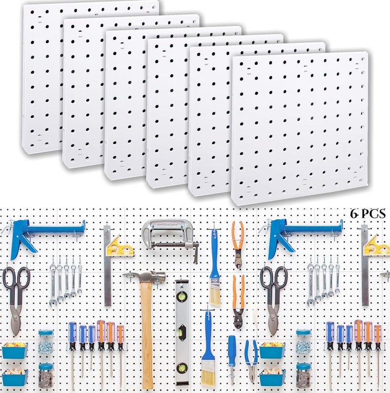 Lansi 6Pcs Peg Board, Peg Board Wall Organizer Panels, White Pegboard Wall Mount, ABS Pegboard for Craft Room Garage Kitchen Workshop, ABS Peg Boards Easy Installation (White) - Image 1
